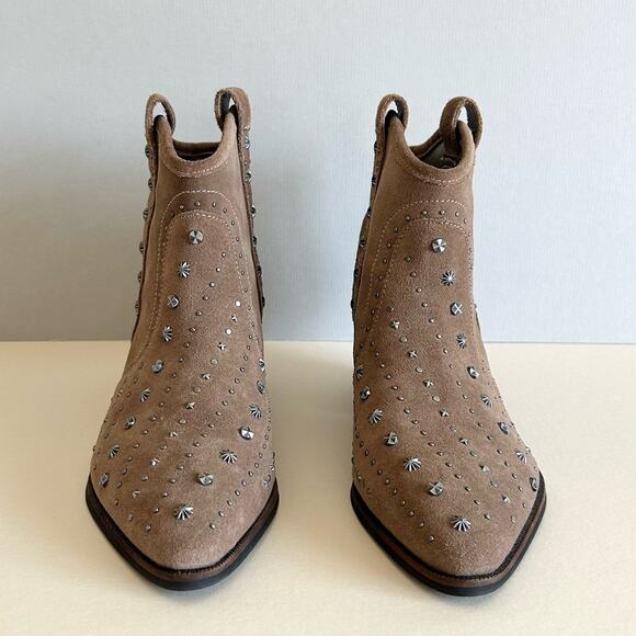 Sam Edelman Brown Suede Studded Western Pointed Ankle Boots Size 7 - Picture 2 of 10